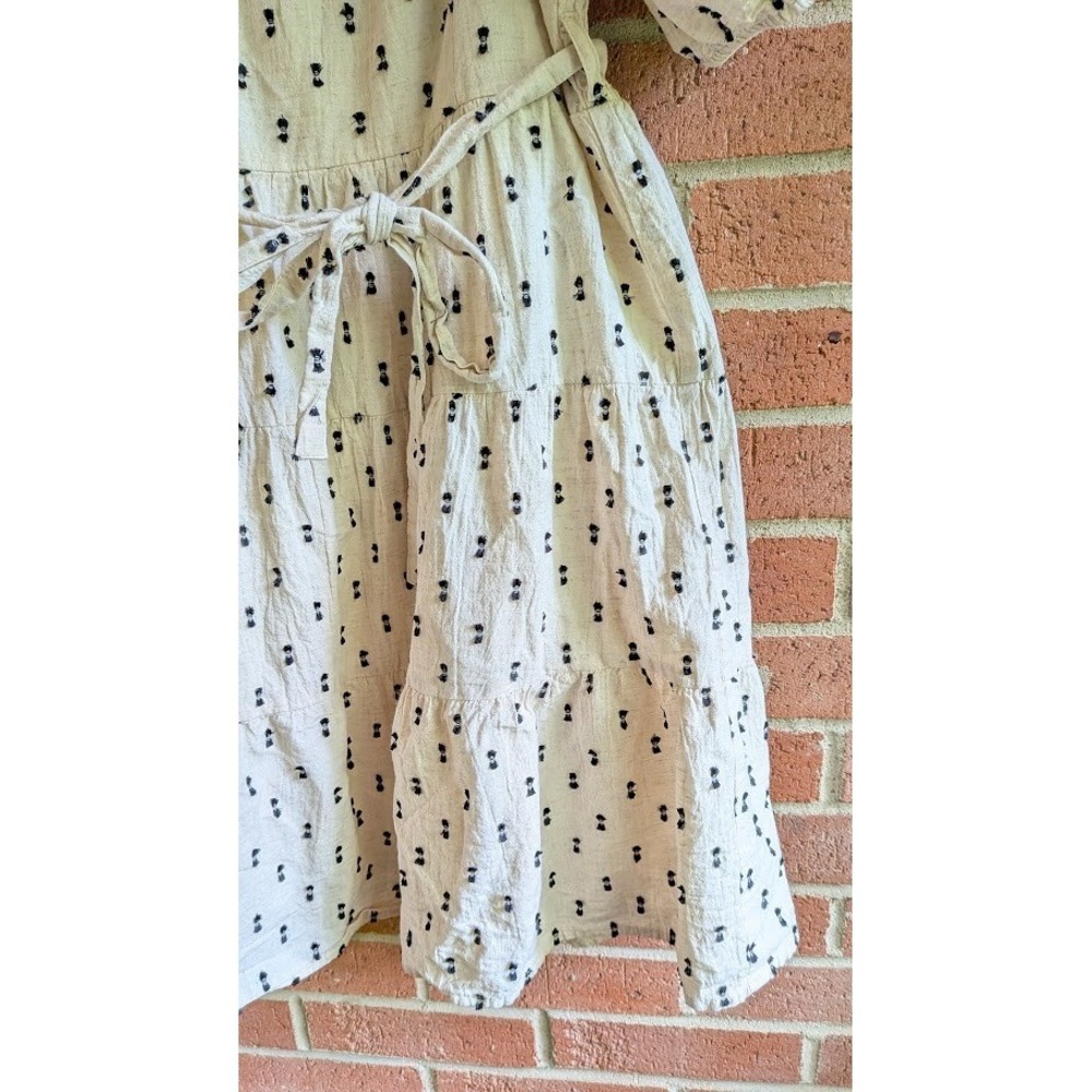 Tiered Dress L Linen Blend Peasant Milkmaid Cottagecore Feminine Coquette Fairy - Picture 6 of 12